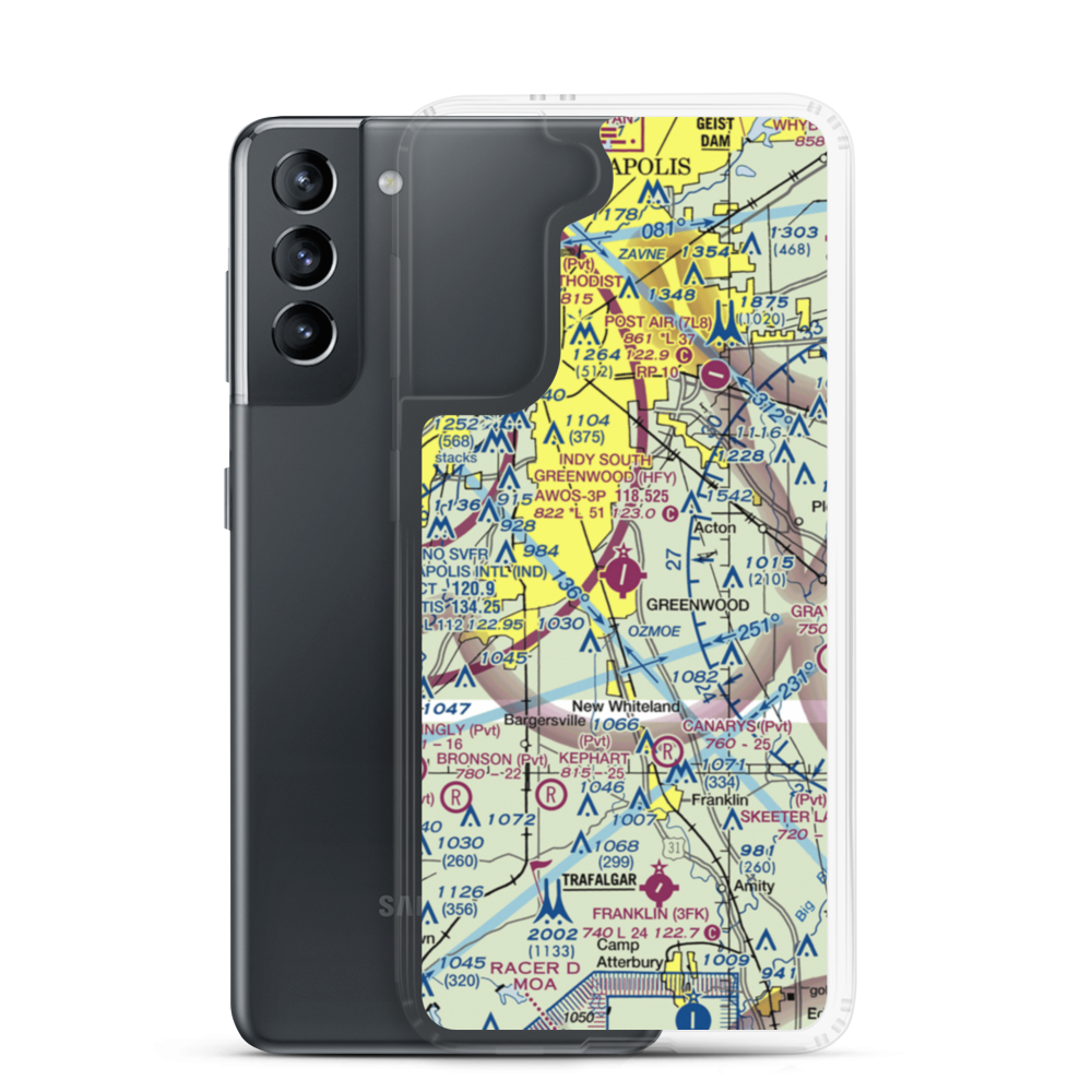 Indy South Greenwood Airport (HFY) VFR Sectional Samsung Case Samsung Galaxy S21 model shown