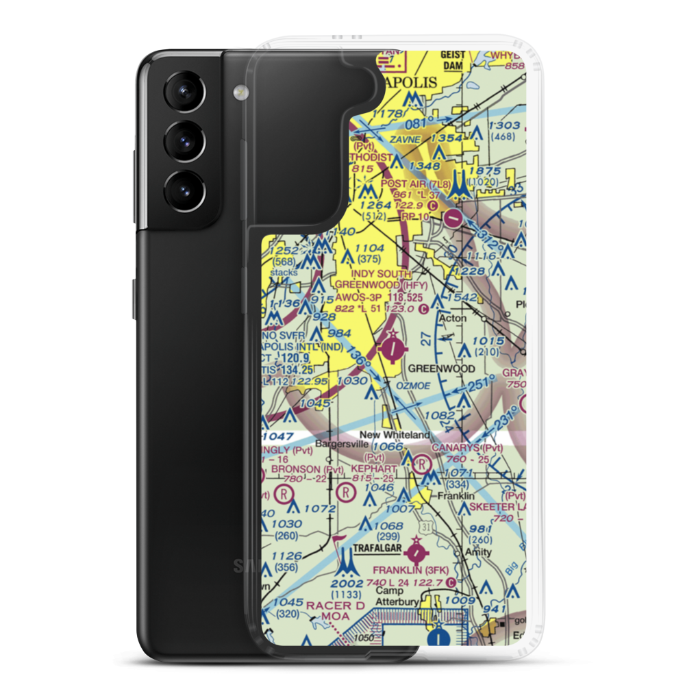 Indy South Greenwood Airport (HFY) VFR Sectional Samsung Case Samsung Galaxy S21 Plus model shown