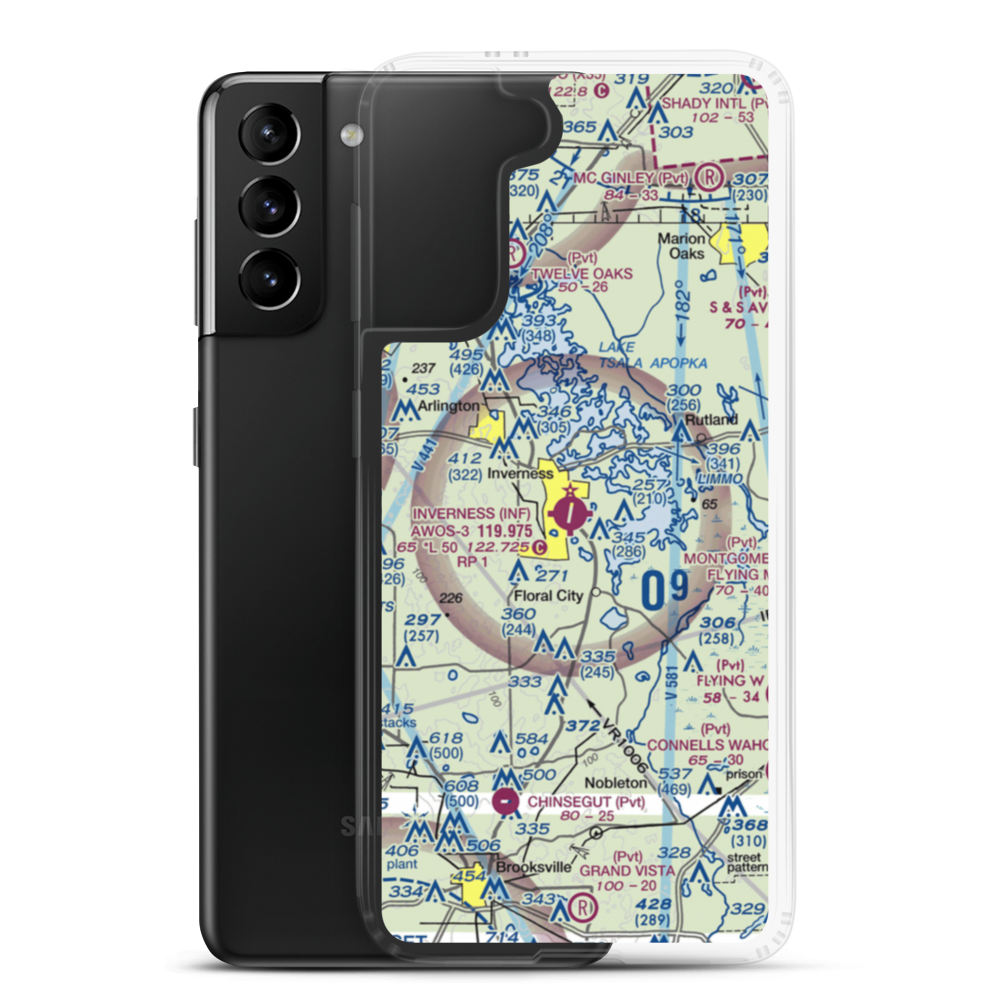 Inverness Airport (INF) VFR Sectional Samsung Case Samsung Galaxy S21 Plus model shown
