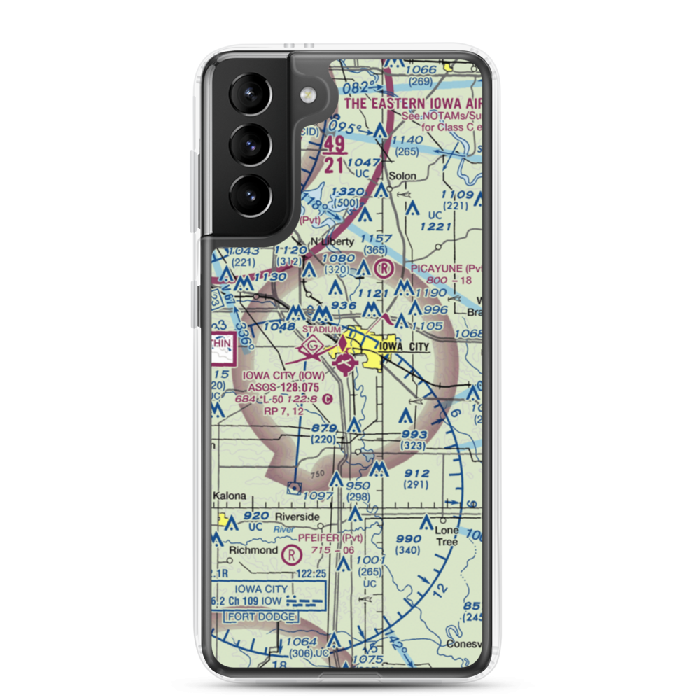 Iowa City Municipal Airport (IOW) VFR Sectional Samsung Case Samsung Galaxy S21 Plus model shown