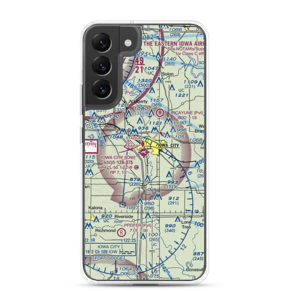 Iowa City Municipal Airport (IOW) VFR Sectional Samsung Case Samsung Galaxy S22 Plus model shown