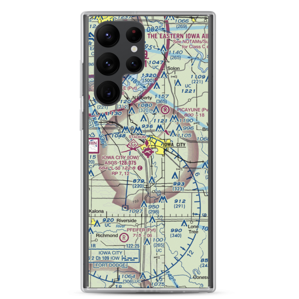 Iowa City Municipal Airport (IOW) VFR Sectional Samsung Case Samsung Galaxy S22 Ultra model shown