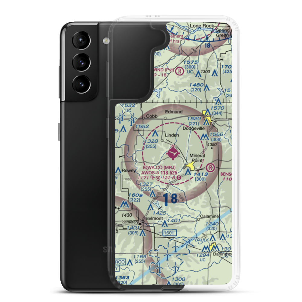 Iowa County Airport (MRJ) VFR Sectional Samsung Case Samsung Galaxy S21 Plus model shown