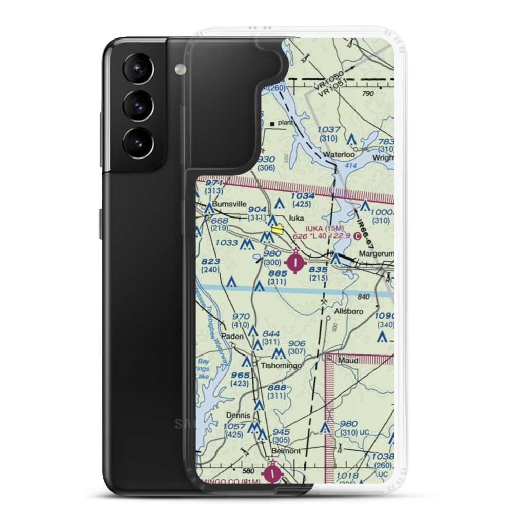 Iuka Airport (15M) VFR Sectional Samsung Case Samsung Galaxy S21 Plus model shown