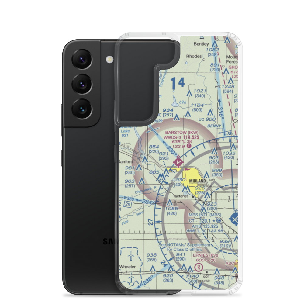 Jack Barstow Airport (IKW) VFR Sectional Samsung Case Samsung Galaxy S22 model shown
