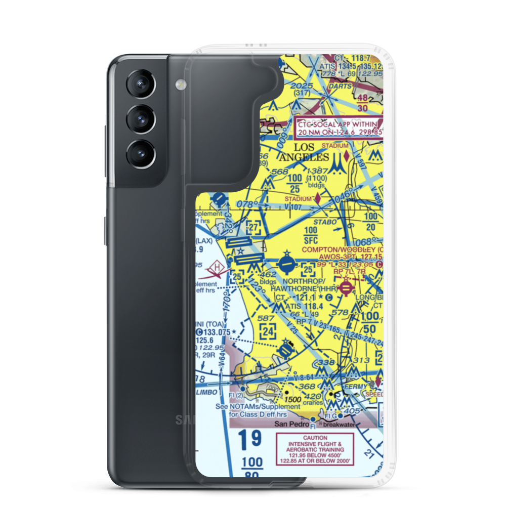 Jack Northrop Field Hawthorne Municipal Airport (HHR) VFR Sectional Samsung Case Samsung Galaxy S21 model shown