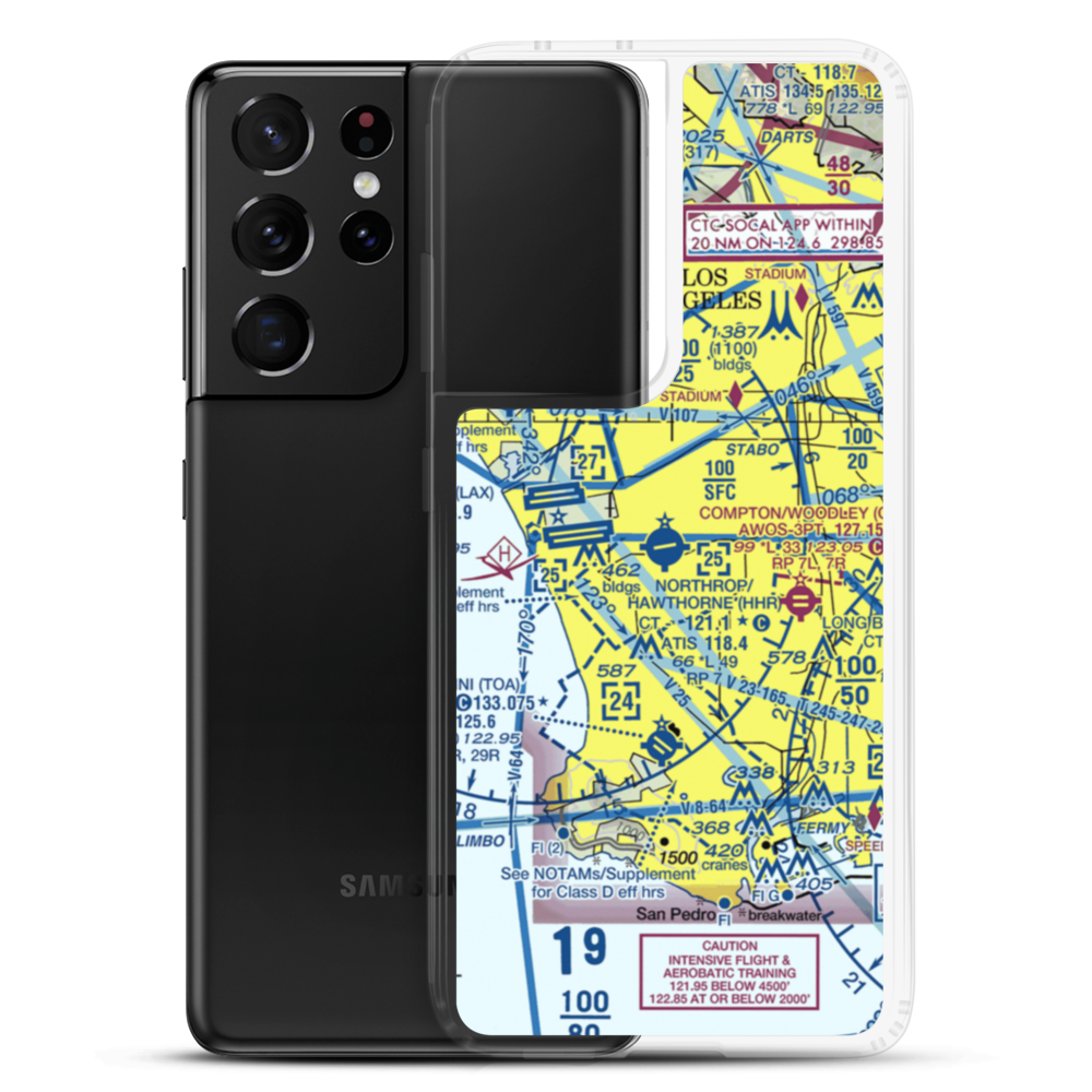 Jack Northrop Field Hawthorne Municipal Airport (HHR) VFR Sectional Samsung Case Samsung Galaxy S21 Ultra model shown