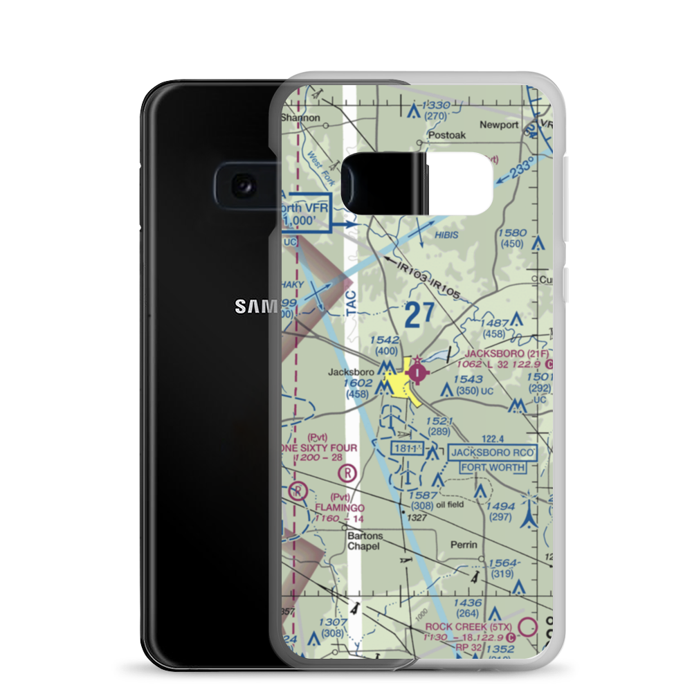 Jacksboro Municipal Airport (21F) VFR Sectional Samsung Case Samsung Galaxy S10e model shown