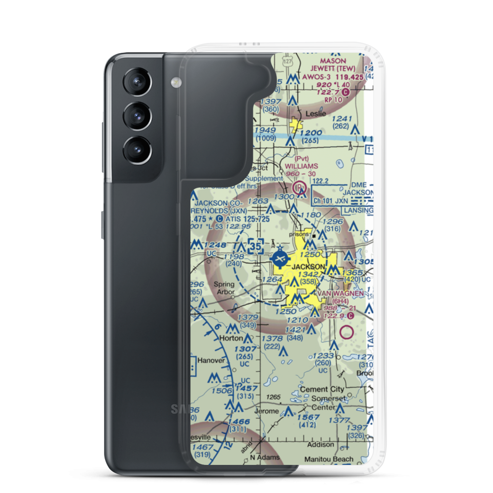Jackson County Reynolds Field (JXN) VFR Sectional Samsung Case Samsung Galaxy S21 model shown
