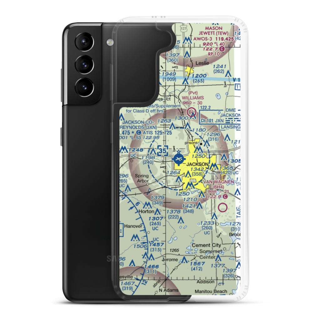 Jackson County Reynolds Field (JXN) VFR Sectional Samsung Case Samsung Galaxy S21 Plus model shown