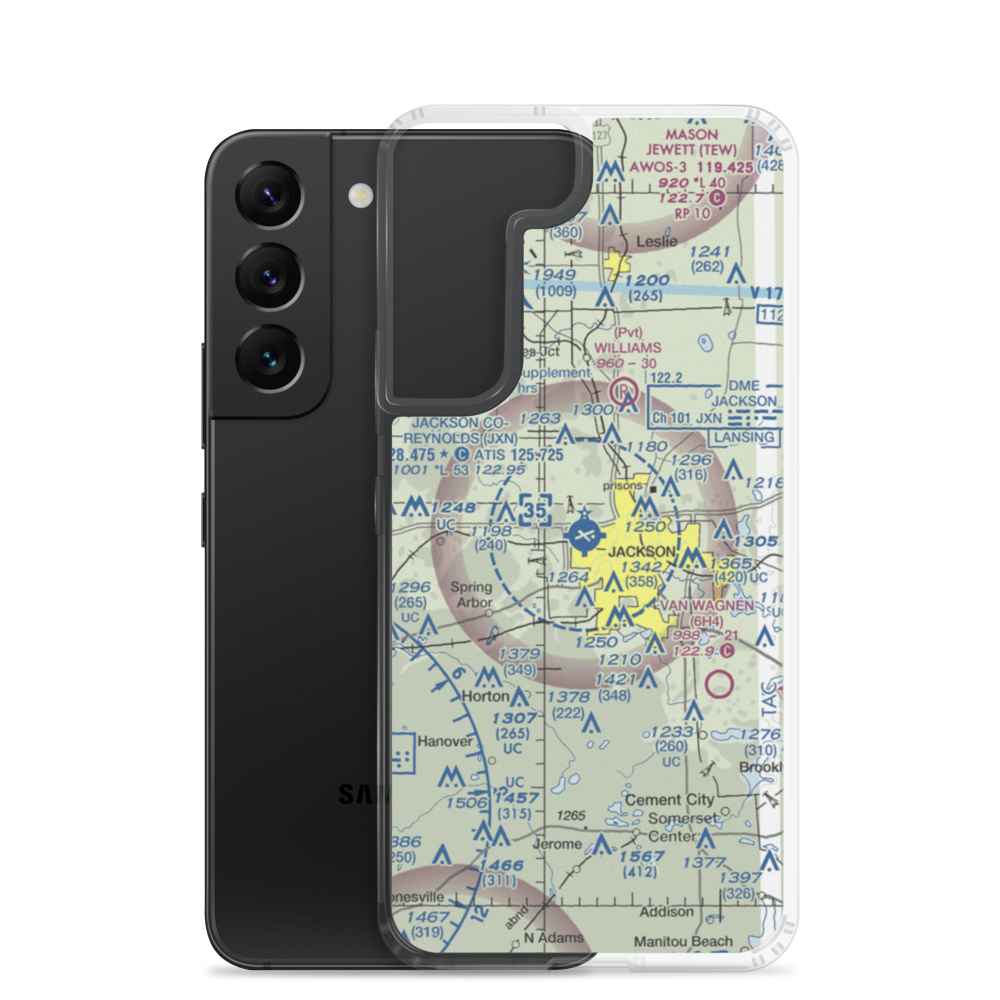 Jackson County Reynolds Field (JXN) VFR Sectional Samsung Case Samsung Galaxy S22 model shown