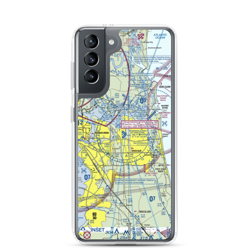 Jacksonville Executive at Craig Airport (CRG) VFR Sectional Samsung Case Samsung Galaxy S21 model shown