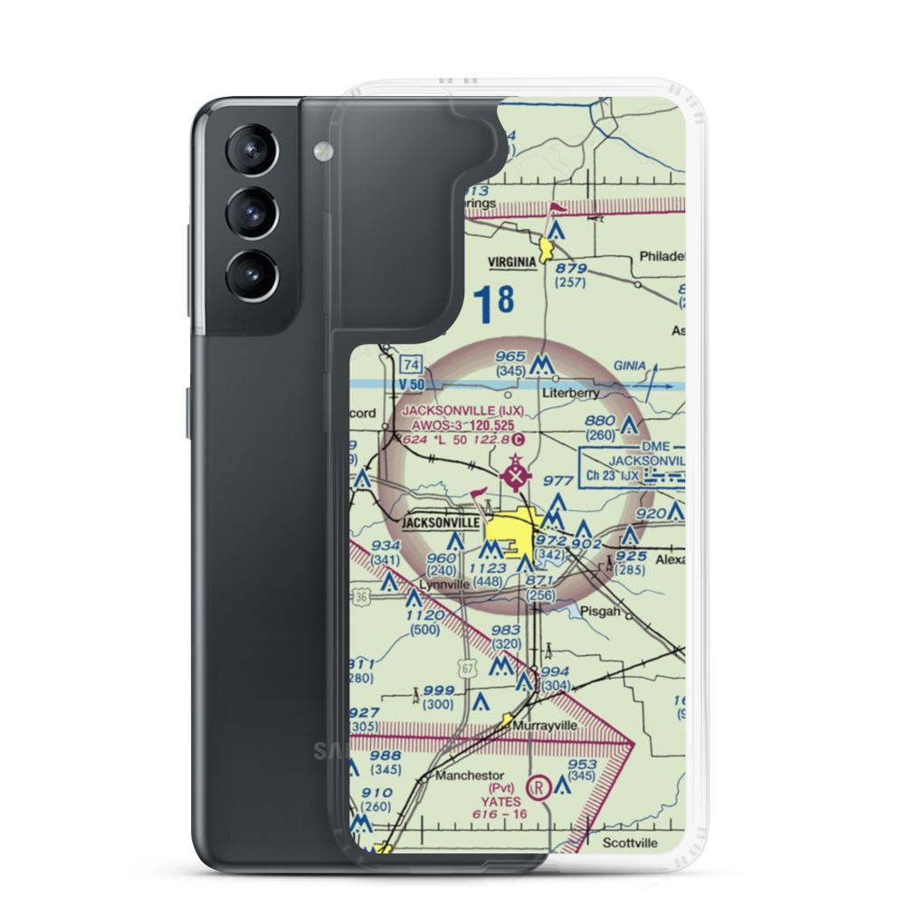 Jacksonville Municipal Airport (IJX) VFR Sectional Samsung Case Samsung Galaxy S21 model shown