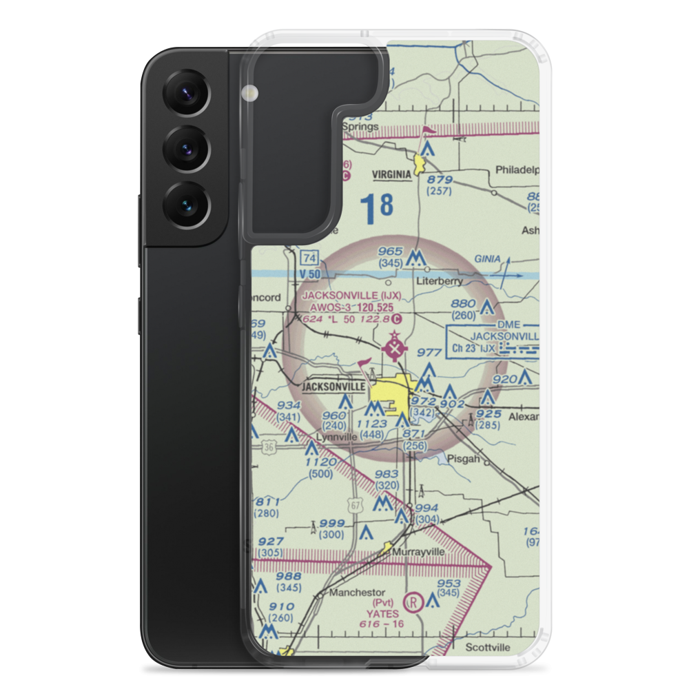 Jacksonville Municipal Airport (IJX) VFR Sectional Samsung Case Samsung Galaxy S22 Plus model shown