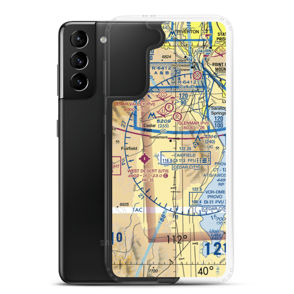 Jake Garn Airport (17U) VFR Sectional Samsung Case Samsung Galaxy S21 Plus model shown
