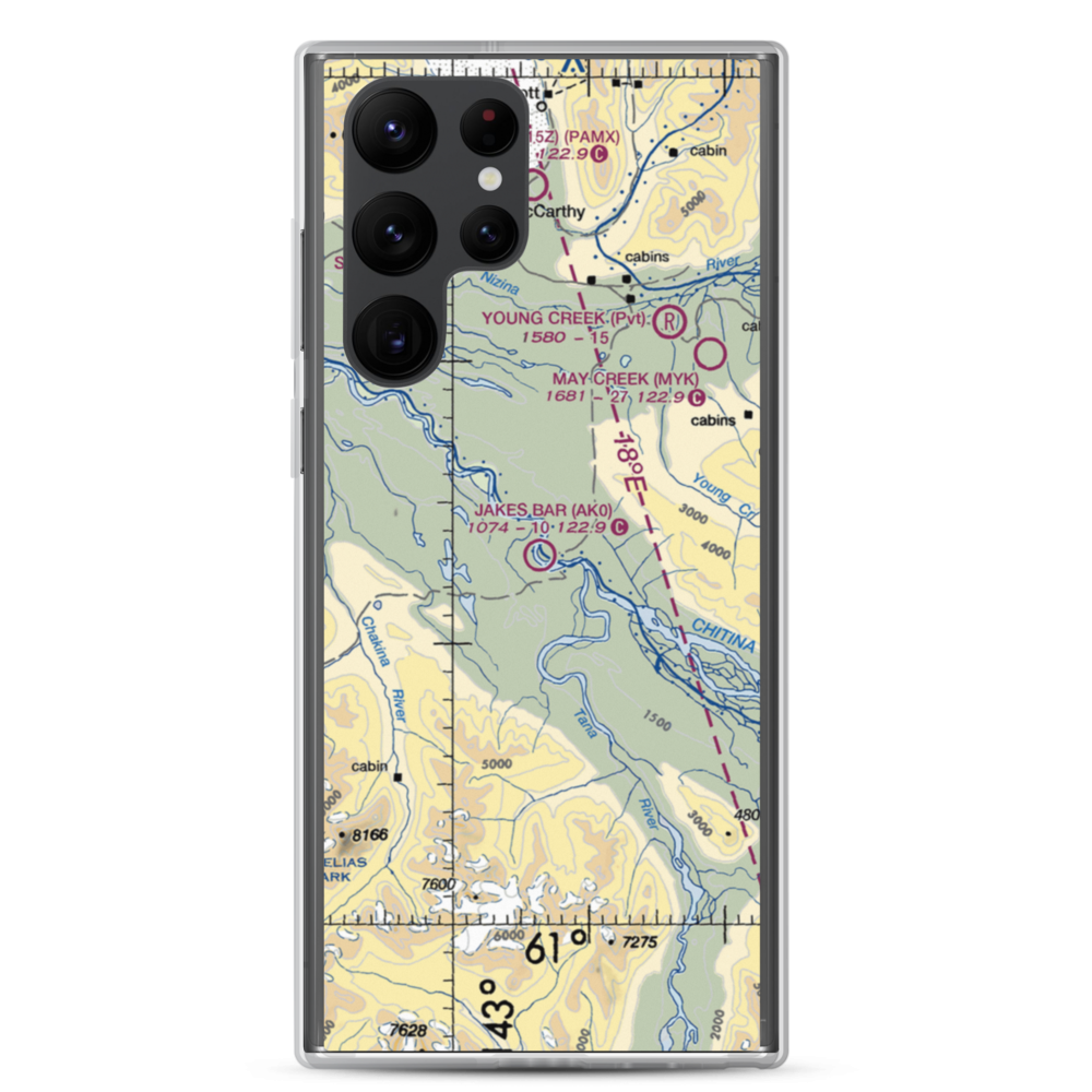 Jakes Bar Airport (AK0) VFR Sectional Samsung Case Samsung Galaxy S22 Ultra model shown