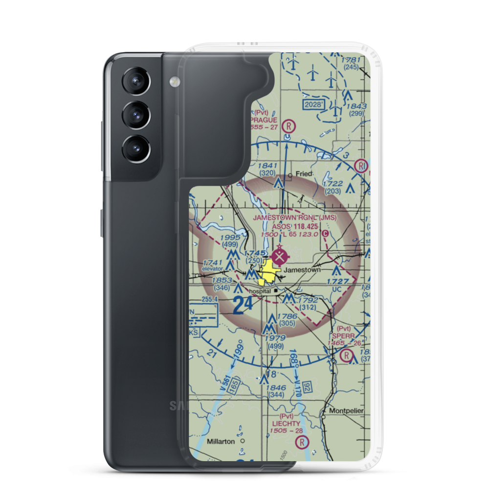 Jamestown Regional Airport (JMS) VFR Sectional Samsung Case Samsung Galaxy S21 model shown