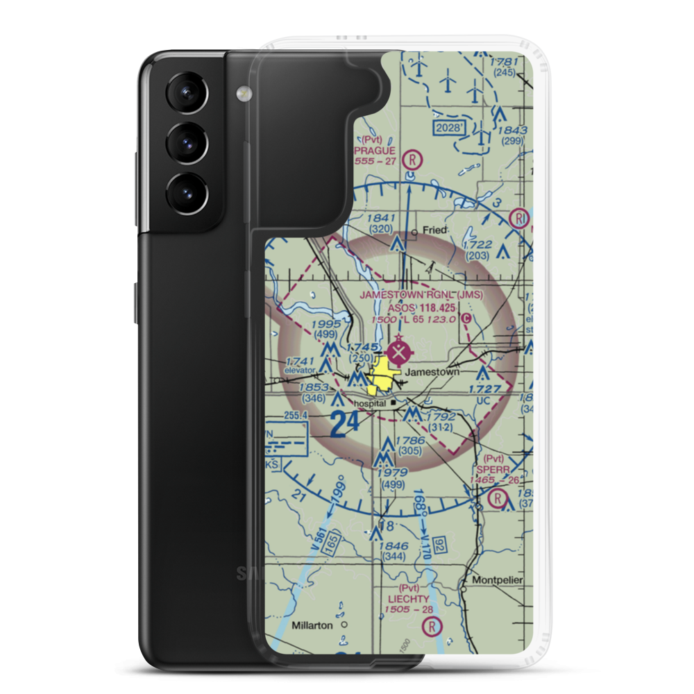 Jamestown Regional Airport (JMS) VFR Sectional Samsung Case Samsung Galaxy S21 Plus model shown