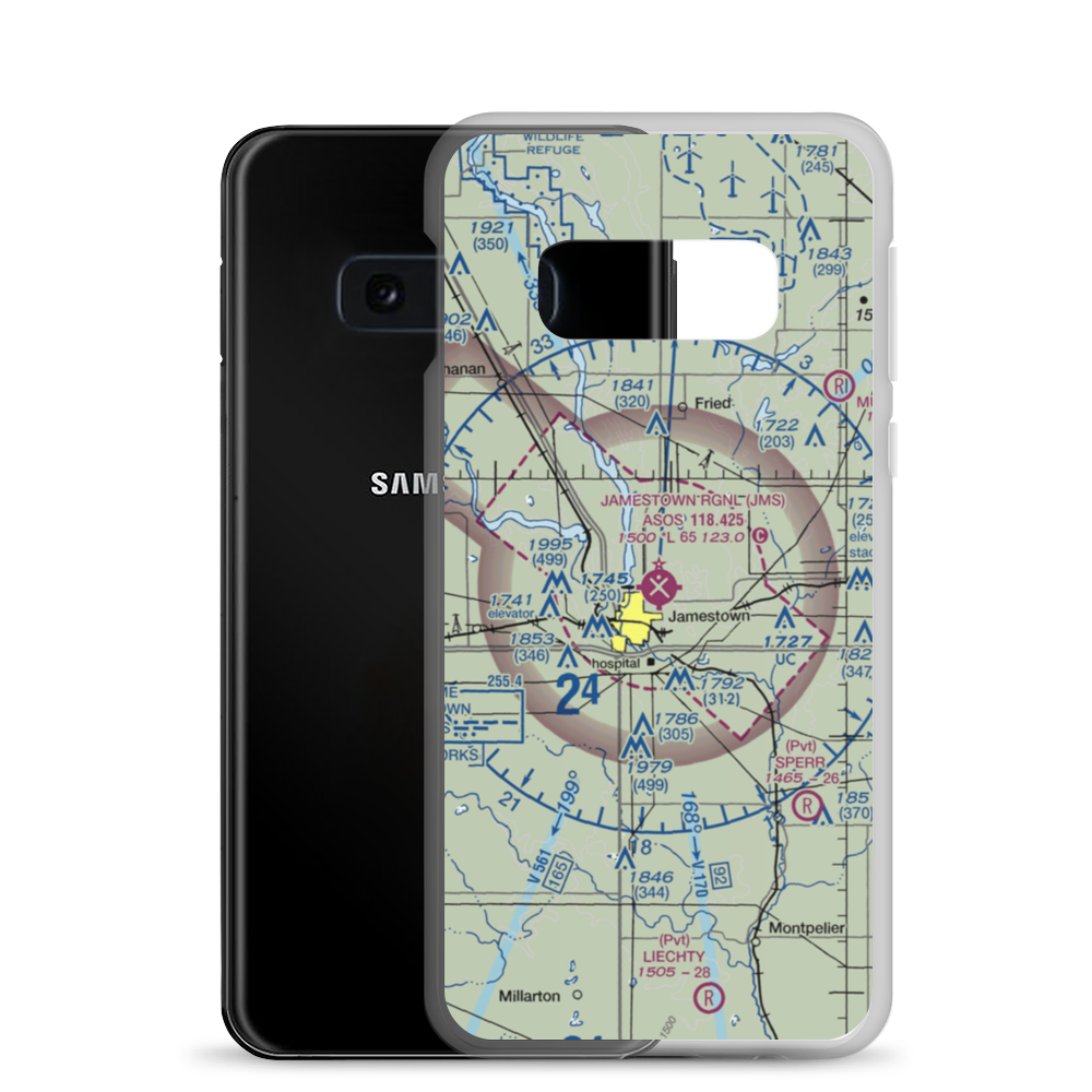 Jamestown Regional Airport (JMS) VFR Sectional Samsung Case Samsung Galaxy S10e model shown