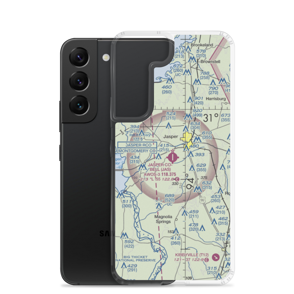 Jasper County Airport-Bell Field (JAS) VFR Sectional Samsung Case Samsung Galaxy S22 model shown
