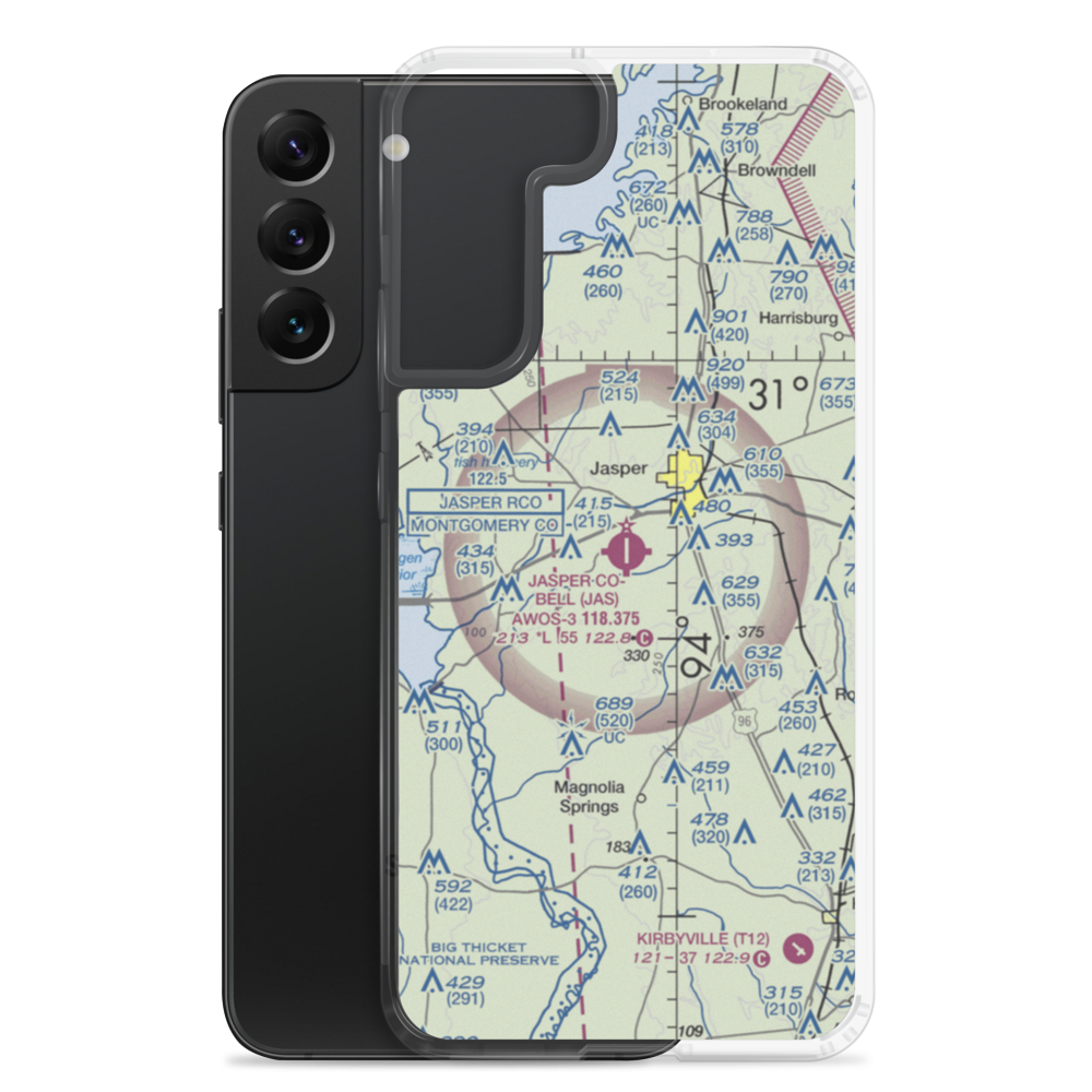Jasper County Airport-Bell Field (JAS) VFR Sectional Samsung Case Samsung Galaxy S22 Plus model shown