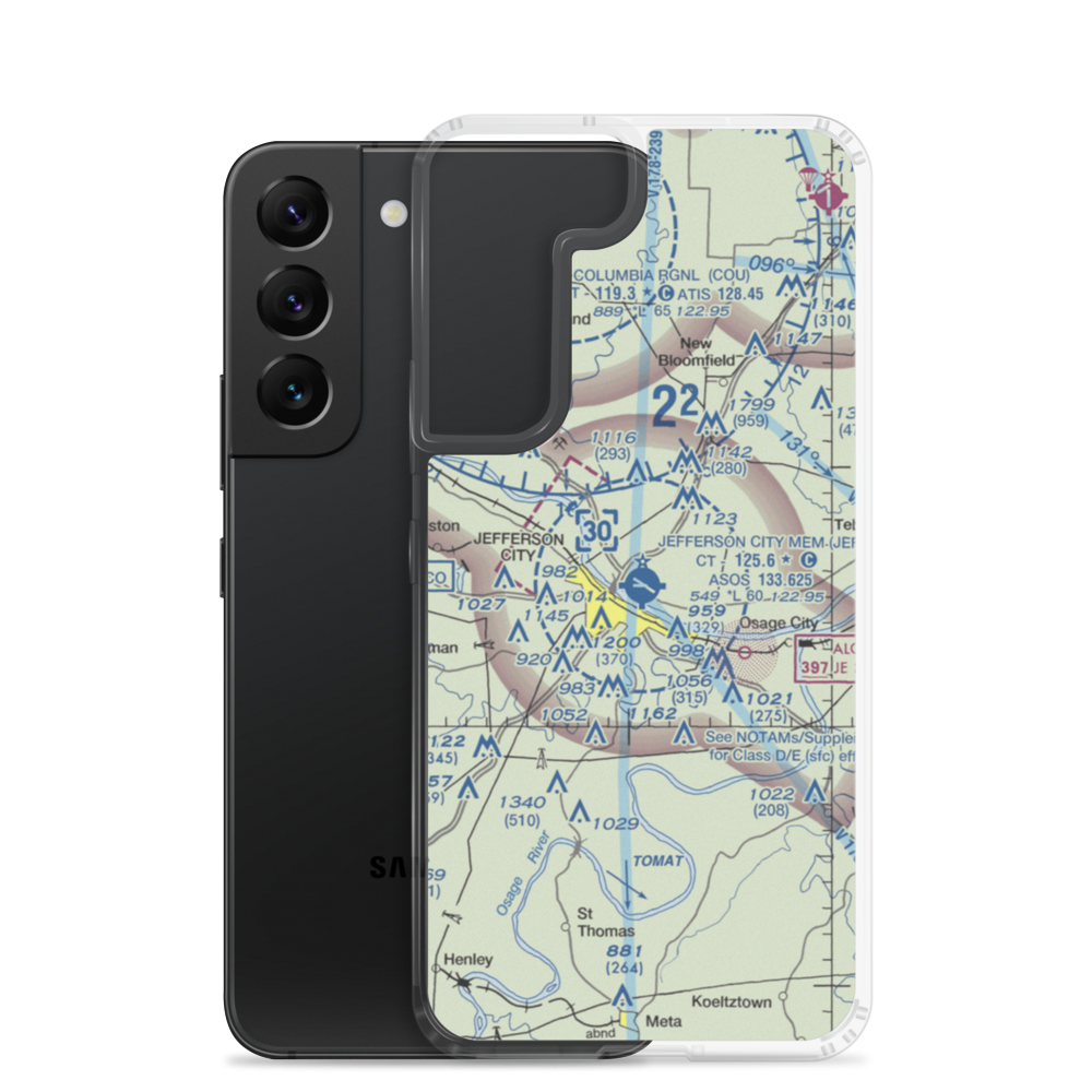 Jefferson City Memorial Airport (JEF) VFR Sectional Samsung Case Samsung Galaxy S22 model shown