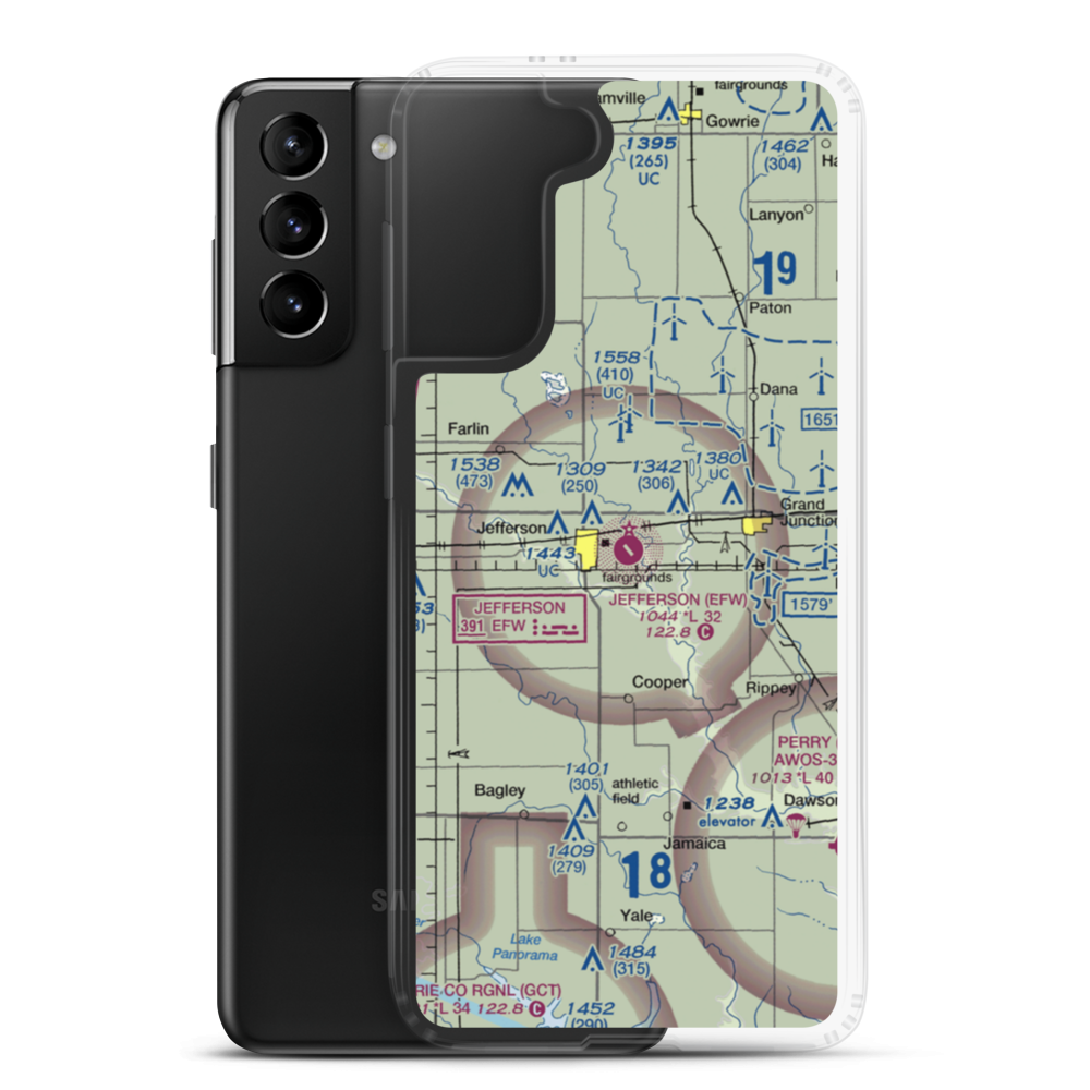 Jefferson Municipal Airport (EFW) VFR Sectional Samsung Case Samsung Galaxy S21 Plus model shown