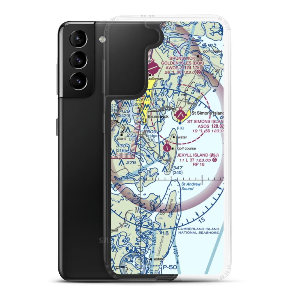 Jekyll Island Airport (09J) VFR Sectional Samsung Case Samsung Galaxy S21 Plus model shown