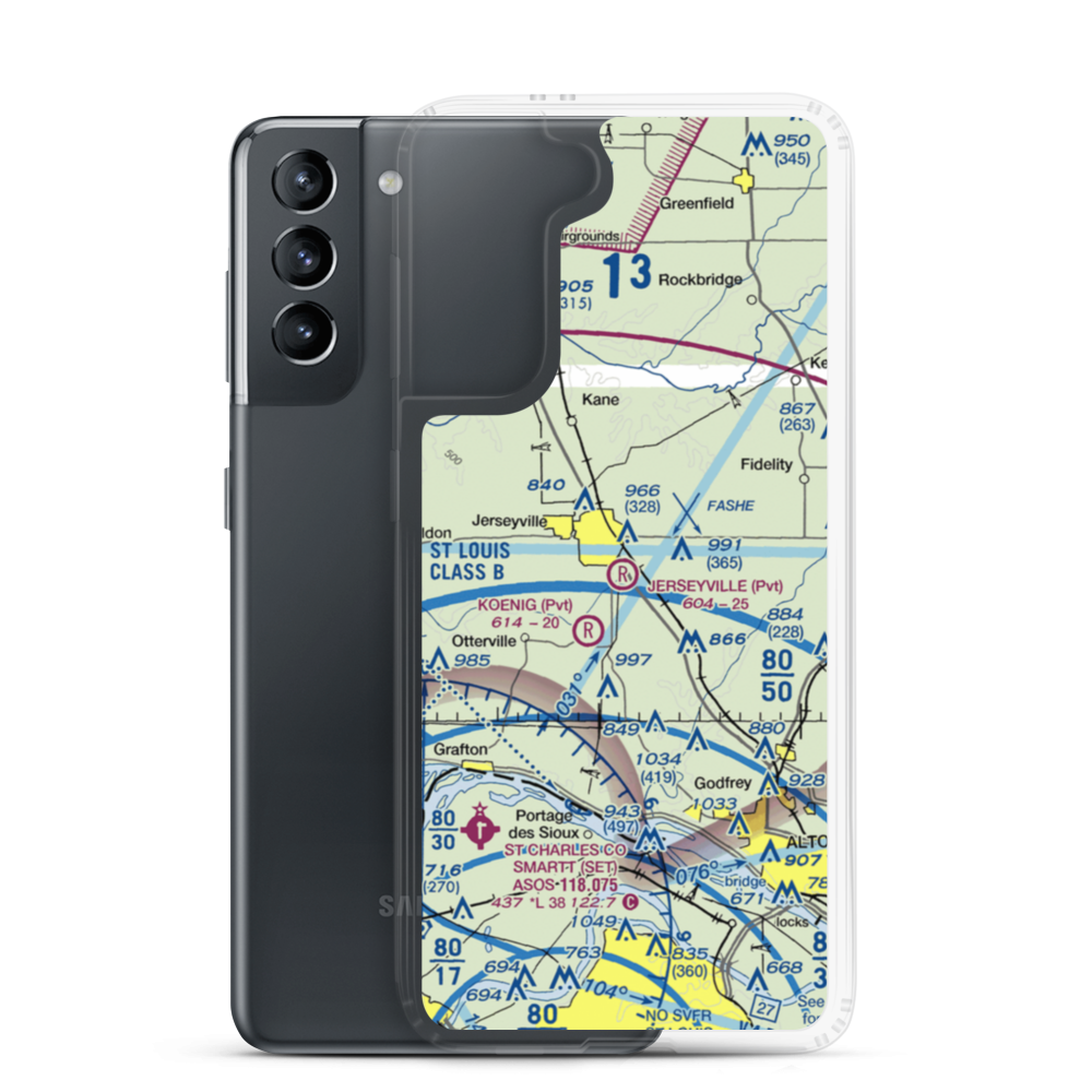 Jerseyville Aviation Inc Airport (0LL1) VFR Sectional Samsung Case Samsung Galaxy S21 model shown