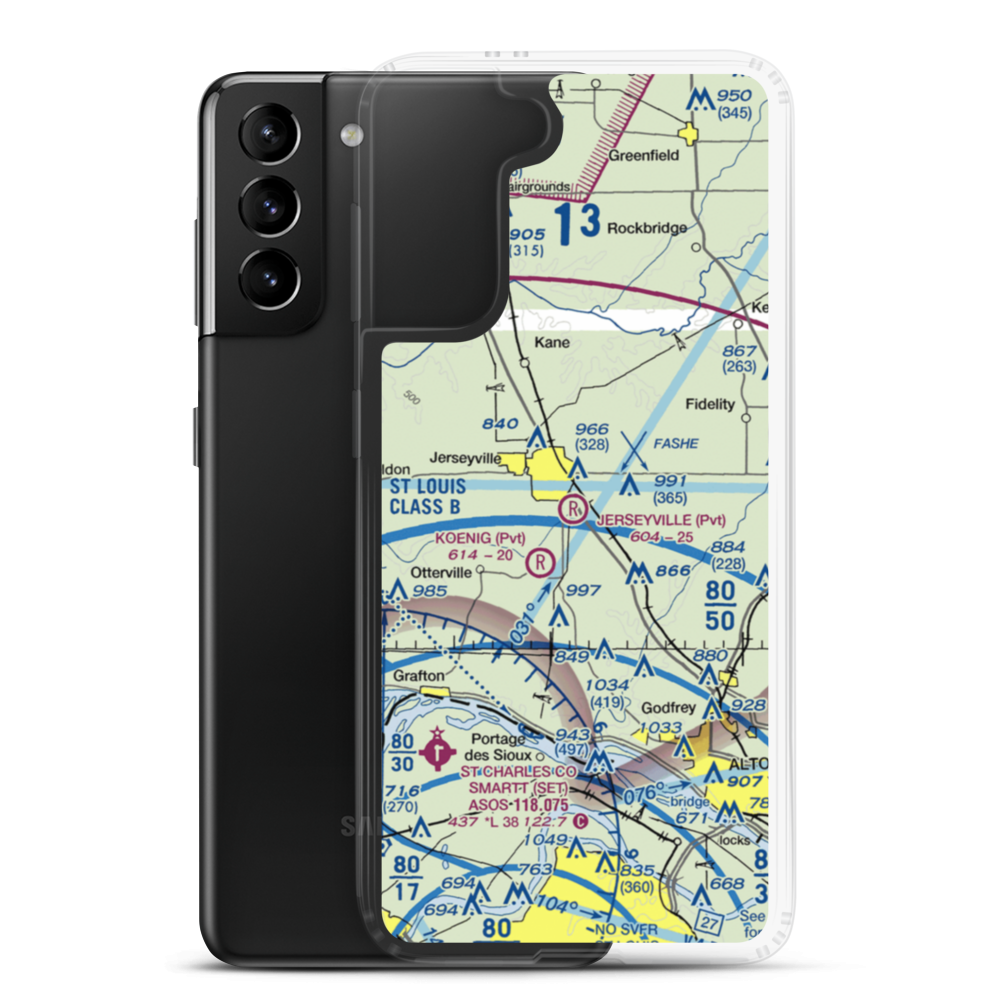 Jerseyville Aviation Inc Airport (0LL1) VFR Sectional Samsung Case Samsung Galaxy S21 Plus model shown