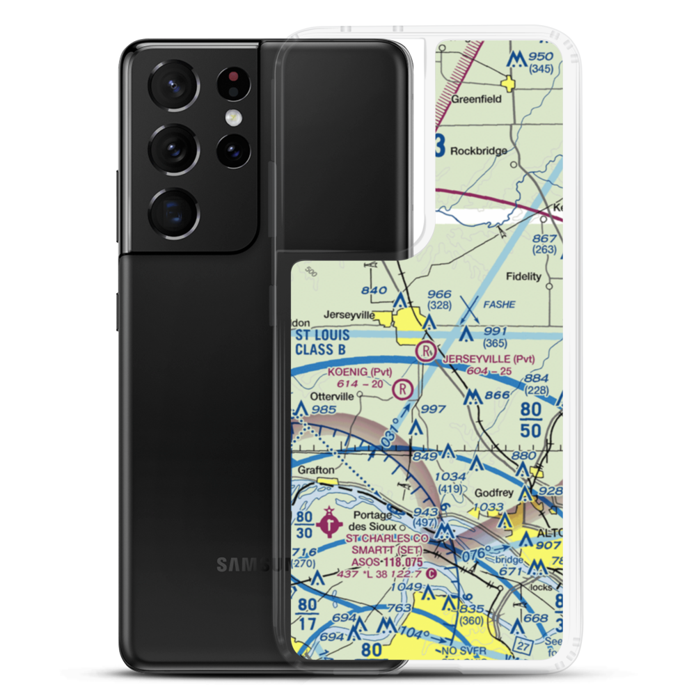 Jerseyville Aviation Inc Airport (0LL1) VFR Sectional Samsung Case Samsung Galaxy S21 Ultra model shown