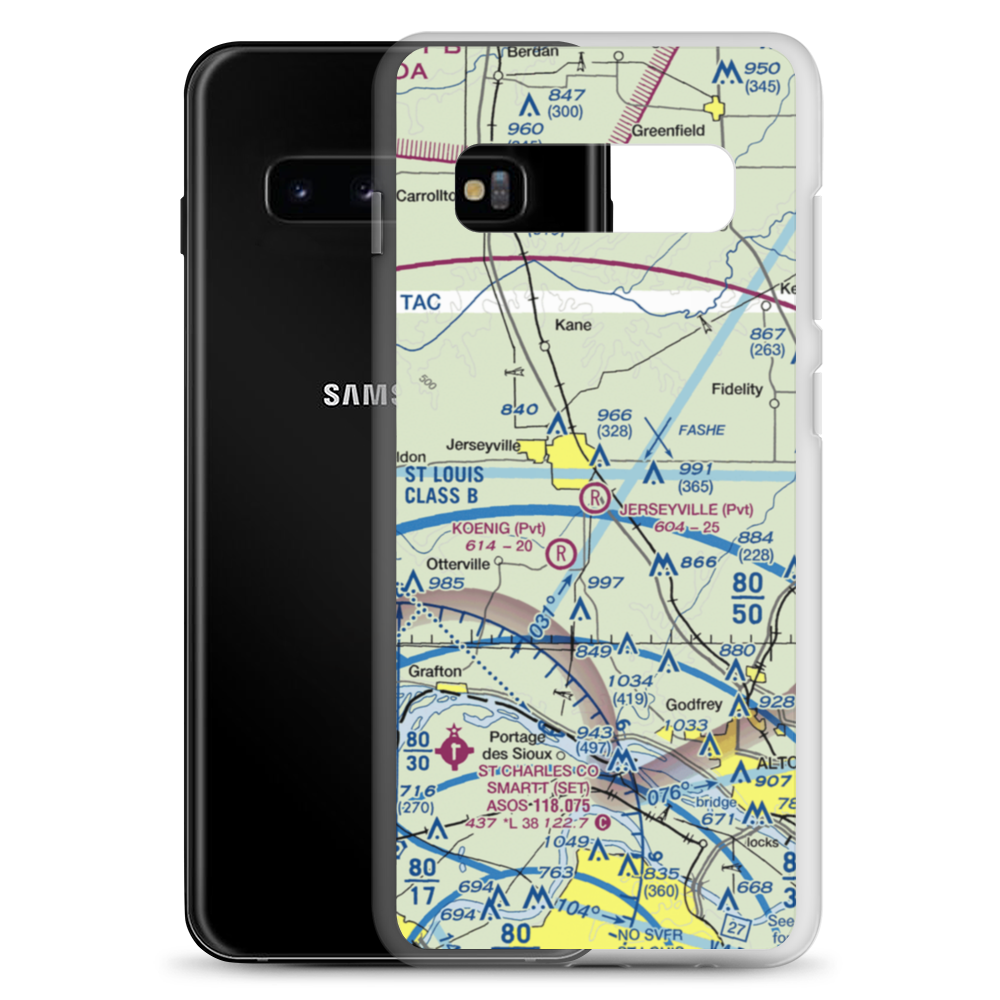 Jerseyville Aviation Inc Airport (0LL1) VFR Sectional Samsung Case Samsung Galaxy S10+ model shown