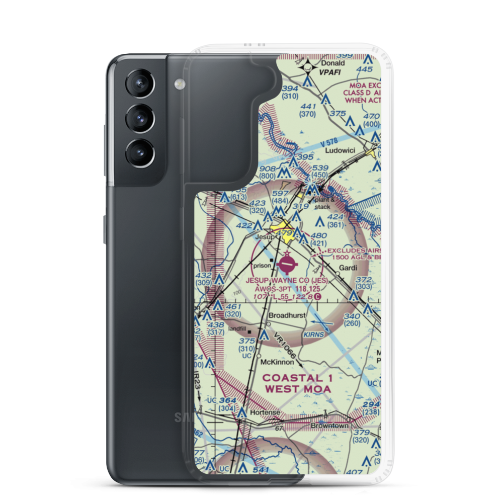 Jesup Wayne County Airport (JES) VFR Sectional Samsung Case Samsung Galaxy S21 model shown