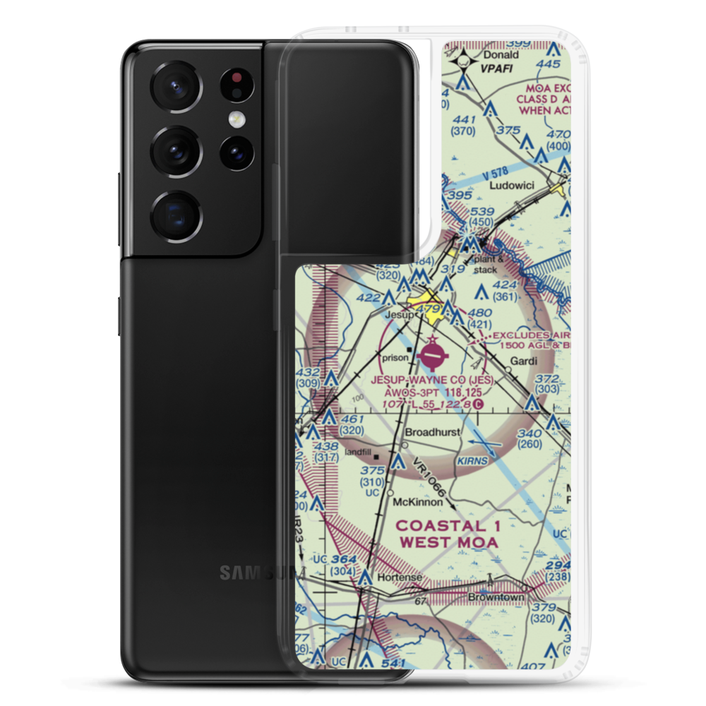 Jesup Wayne County Airport (JES) VFR Sectional Samsung Case Samsung Galaxy S21 Ultra model shown