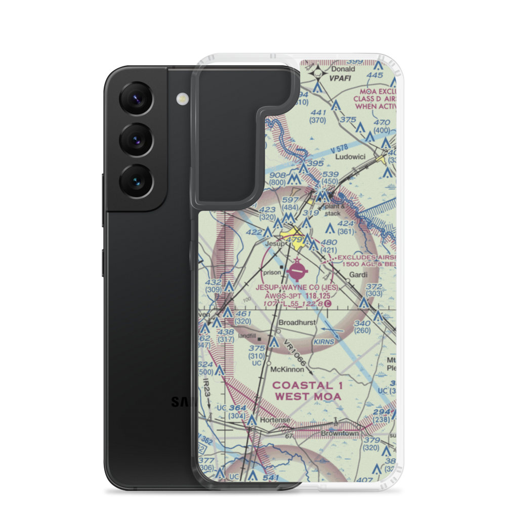 Jesup Wayne County Airport (JES) VFR Sectional Samsung Case Samsung Galaxy S22 model shown