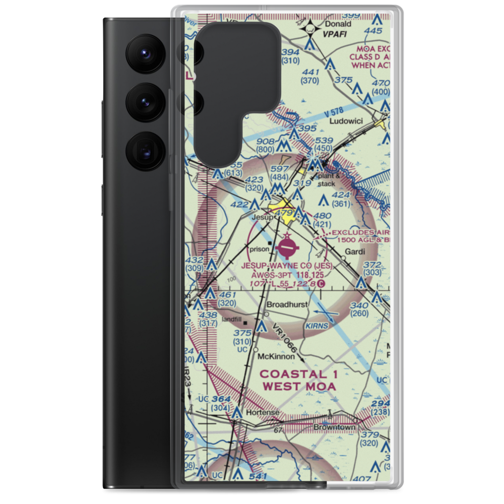 Jesup Wayne County Airport (JES) VFR Sectional Samsung Case Samsung Galaxy S22 Ultra model shown