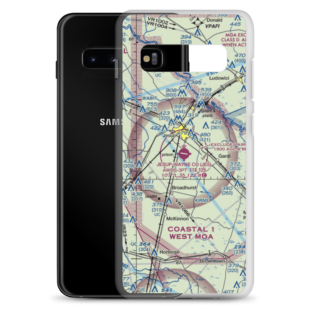 Jesup Wayne County Airport (JES) VFR Sectional Samsung Case Samsung Galaxy S10+ model shown