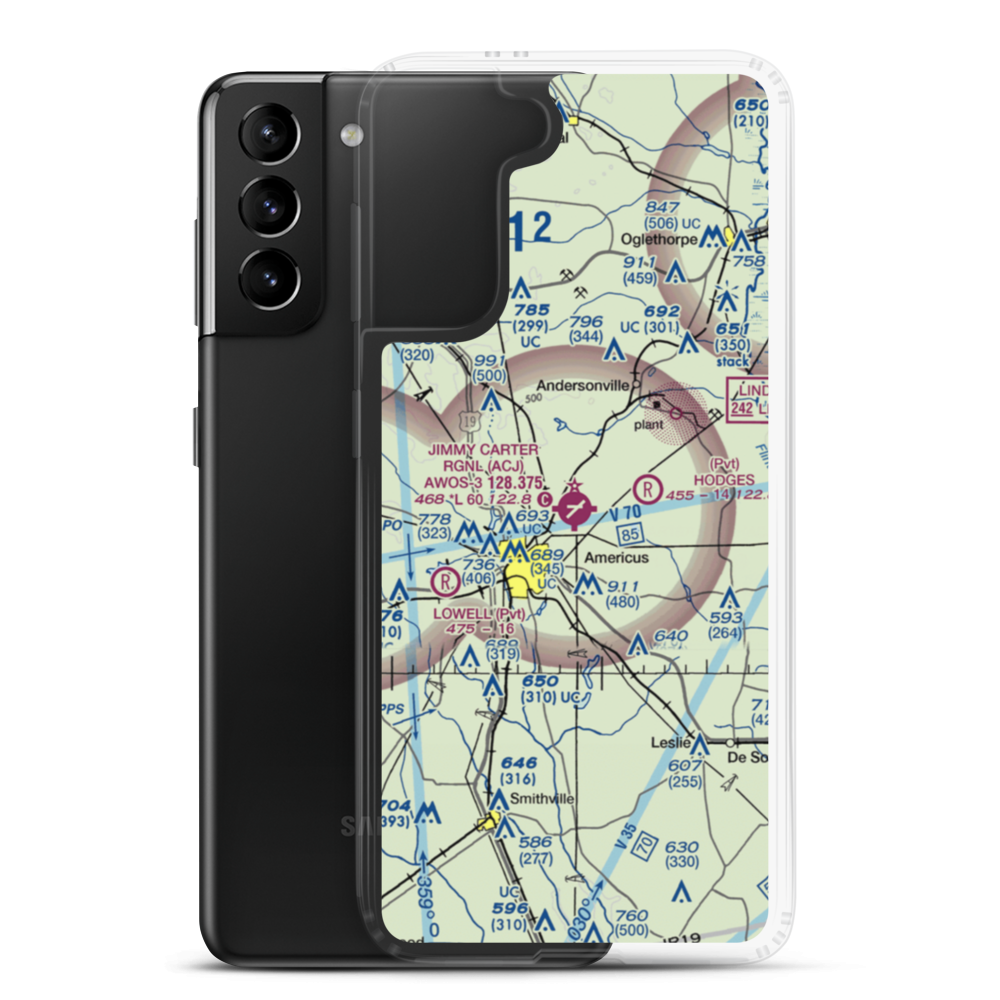 Jimmy Carter Regional Airport (ACJ) VFR Sectional Samsung Case Samsung Galaxy S21 Plus model shown