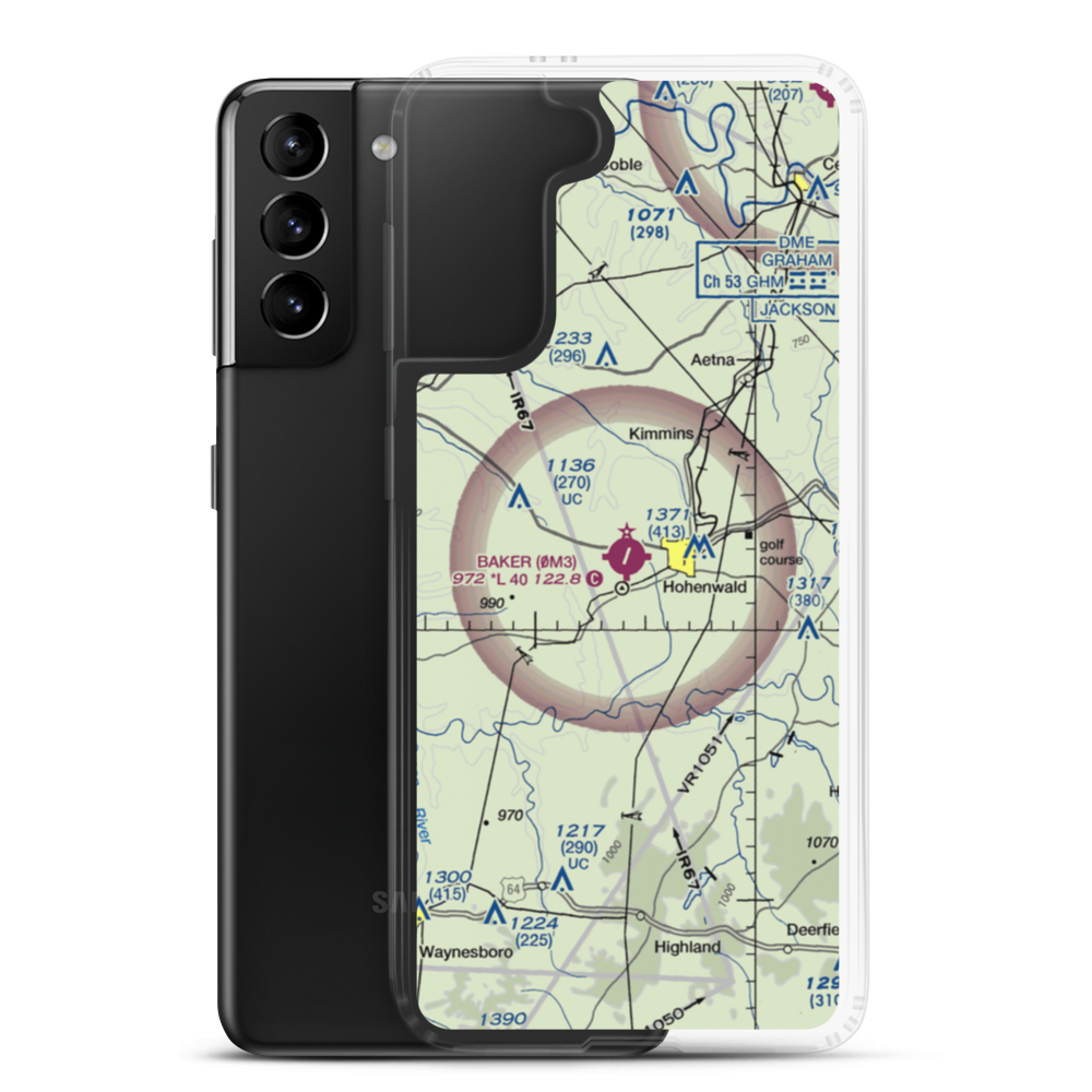John A Baker Field (0M3) VFR Sectional Samsung Case Samsung Galaxy S21 Plus model shown