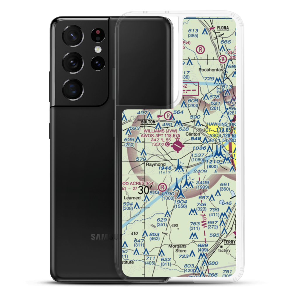 John Bell Williams Airport (JVW) VFR Sectional Samsung Case Samsung Galaxy S21 Ultra model shown