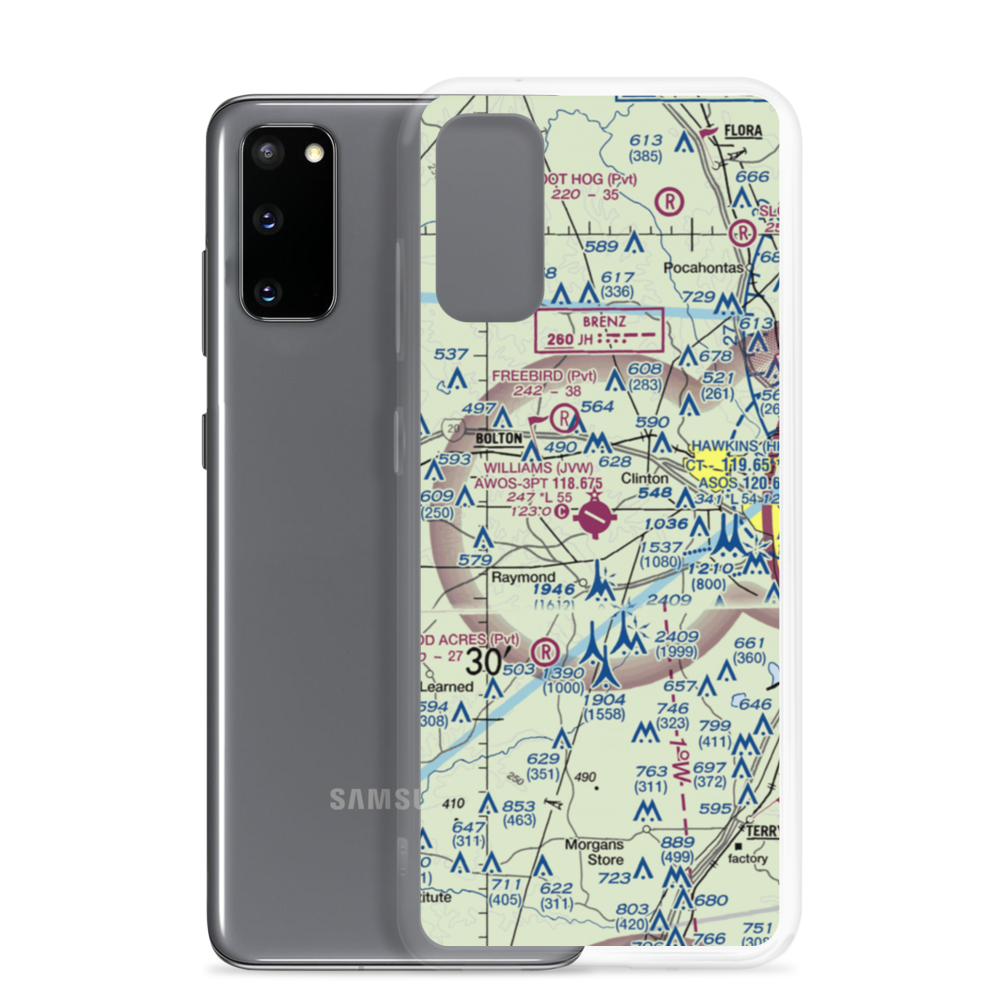 John Bell Williams Airport (JVW) VFR Sectional Samsung Case Samsung Galaxy S20 model shown