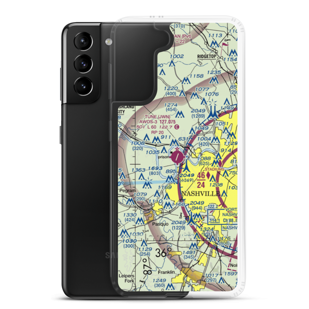 John C Tune Airport (JWN) VFR Sectional Samsung Case Samsung Galaxy S21 Plus model shown