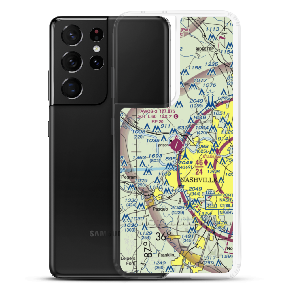 John C Tune Airport (JWN) VFR Sectional Samsung Case Samsung Galaxy S21 Ultra model shown