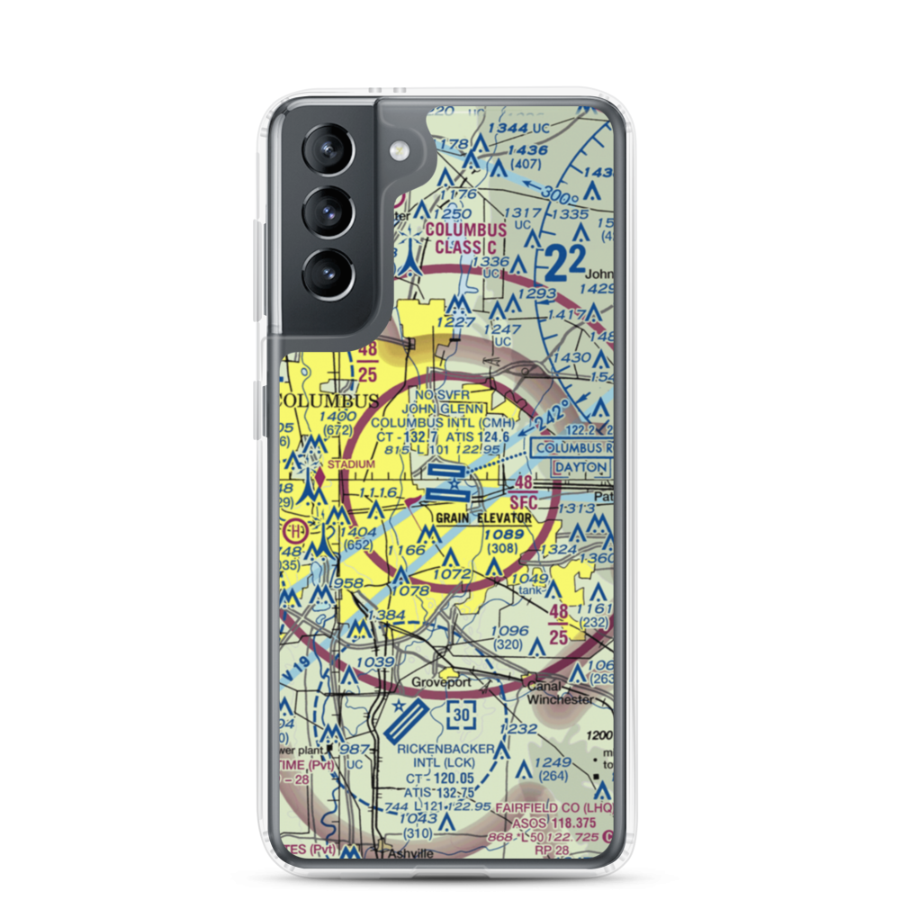 John Glenn Columbus International Airport (CMH) VFR Sectional Samsung Case Samsung Galaxy S21 model shown