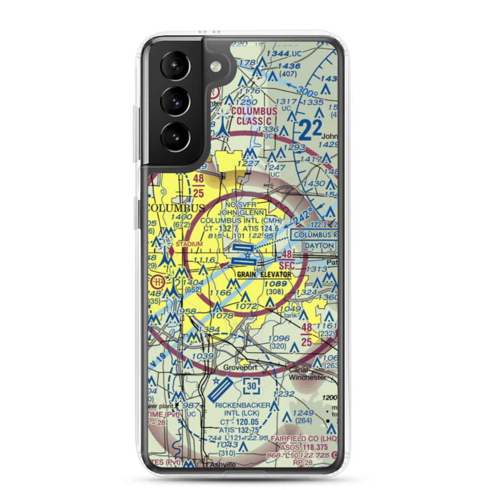 John Glenn Columbus International Airport (CMH) VFR Sectional Samsung Case Samsung Galaxy S21 Plus model shown