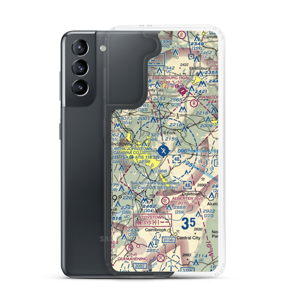 John Murtha Johnstown Cambria County Airport (JST) VFR Sectional Samsung Case Samsung Galaxy S21 model shown