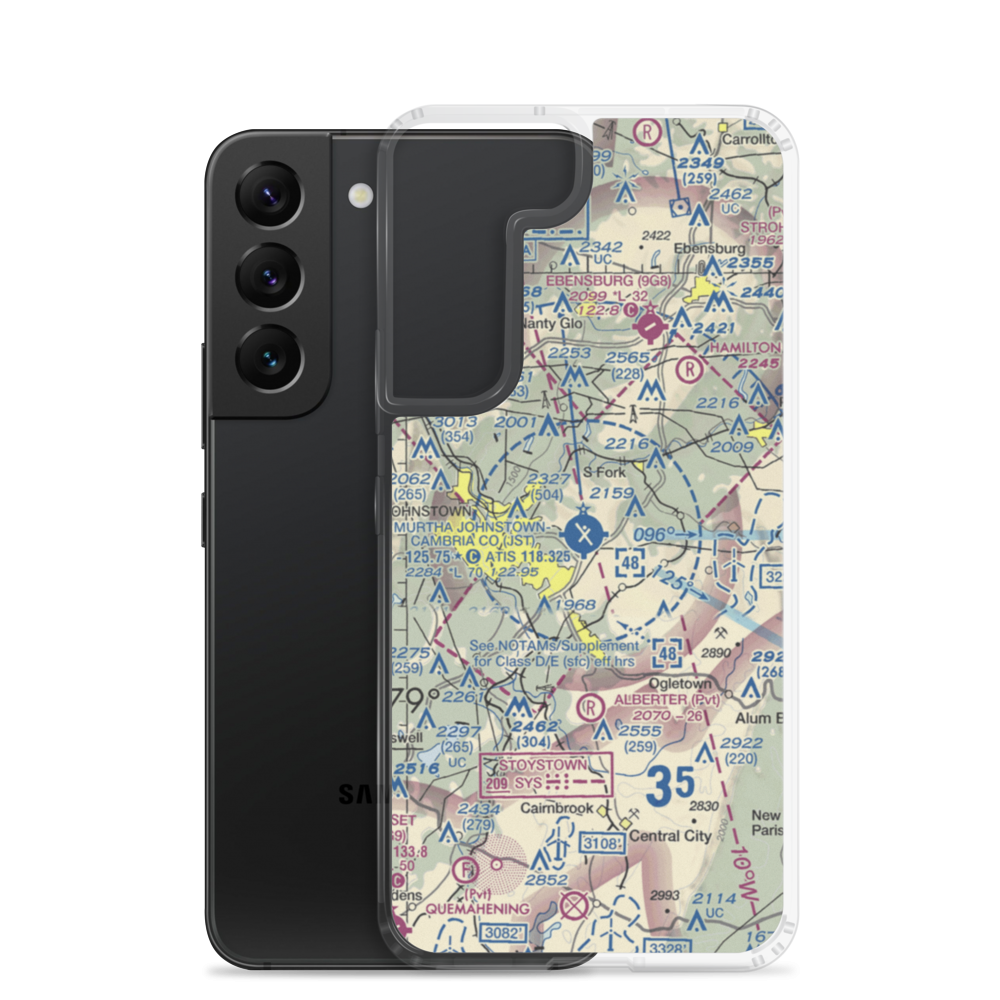 John Murtha Johnstown Cambria County Airport (JST) VFR Sectional Samsung Case Samsung Galaxy S22 model shown