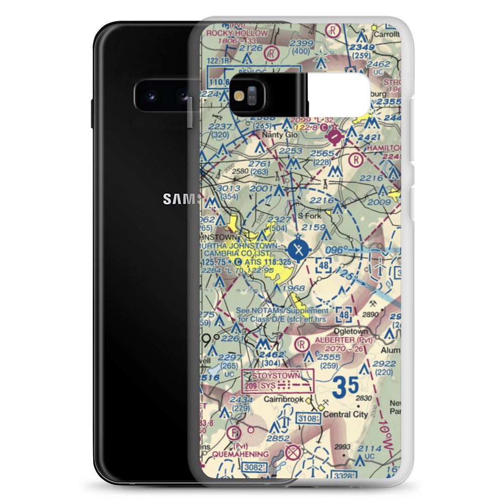 John Murtha Johnstown Cambria County Airport (JST) VFR Sectional Samsung Case Samsung Galaxy S10+ model shown