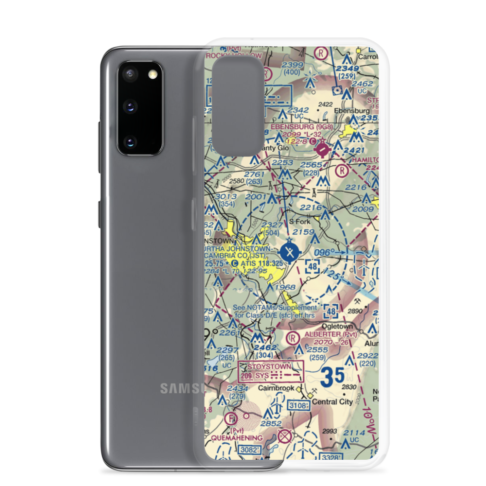 John Murtha Johnstown Cambria County Airport (JST) VFR Sectional Samsung Case Samsung Galaxy S20 model shown