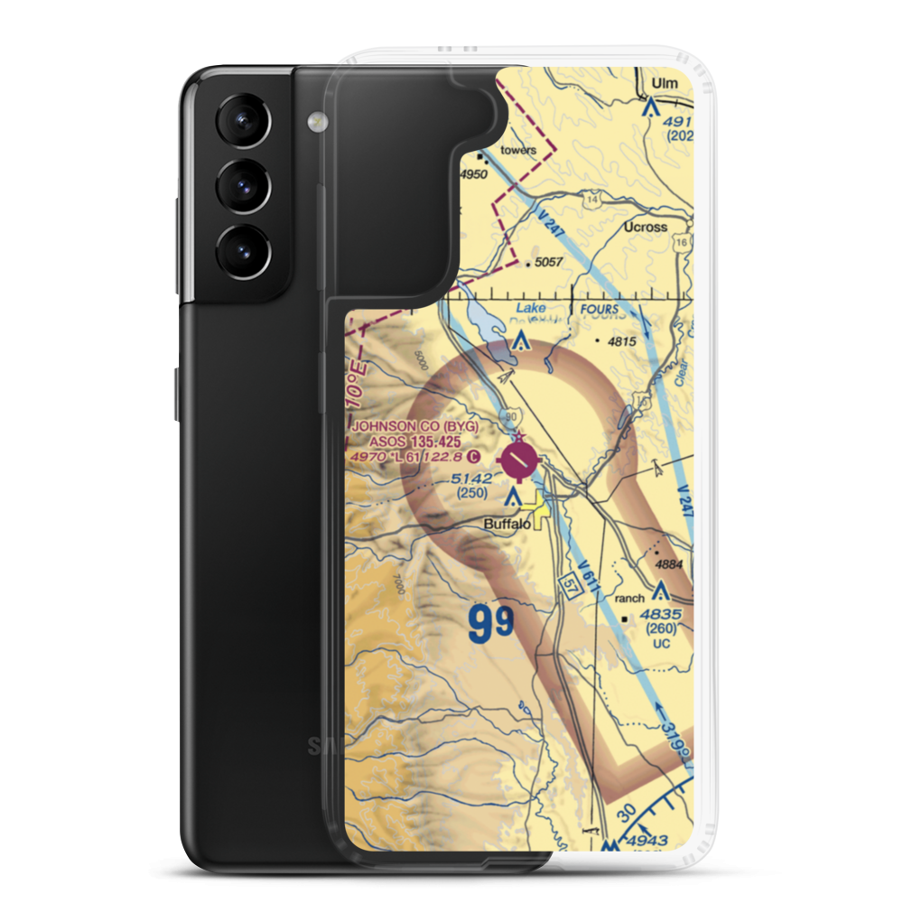 Johnson County Airport (BYG) VFR Sectional Samsung Case Samsung Galaxy S21 Plus model shown